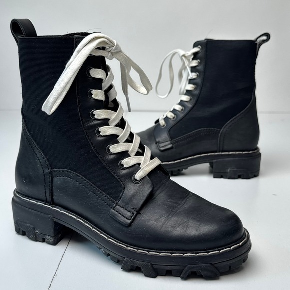 rag & bone Shoes - Rag & Bone Shiloh Black Leather Textile Combat Boots White Laces Lug‎ Sole